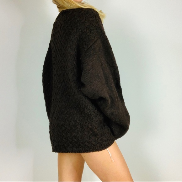 Vintage Oversized Slouchy Crewneck Wool Chocolate Brown Sweater Size Large - Picture 4 of 6